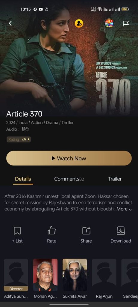 Article 370 movie on Castle App