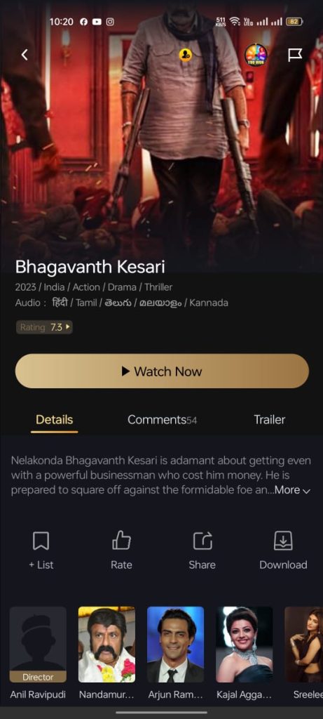 Bhagavanth Kesari movie on Castle App