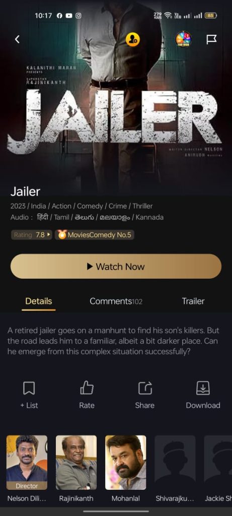 Jailer movie on Castle App