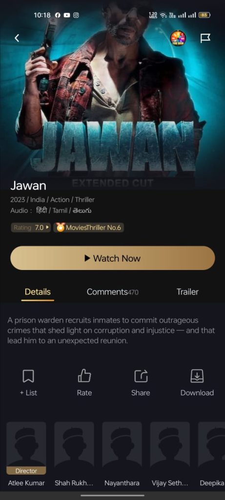 Jawan movie on Castle App