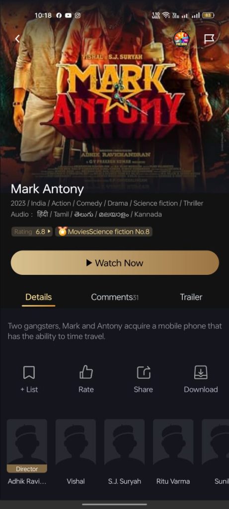 Mark Antony movie on Castgle=e App